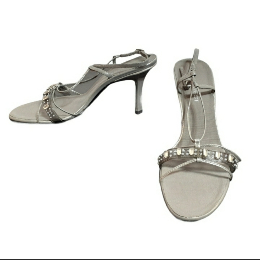 Nine West Women's‎ Shoes Silver High Heels Strappy Christmas Holiday Party sz 10
